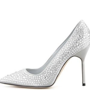 Manolo Blahnik Crystal BB Silver Pumps Size…